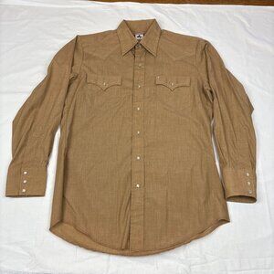 Vintage Chute 1 Mens Western Tan Shirt 16-34 Extra Long Tails Pearl Snap